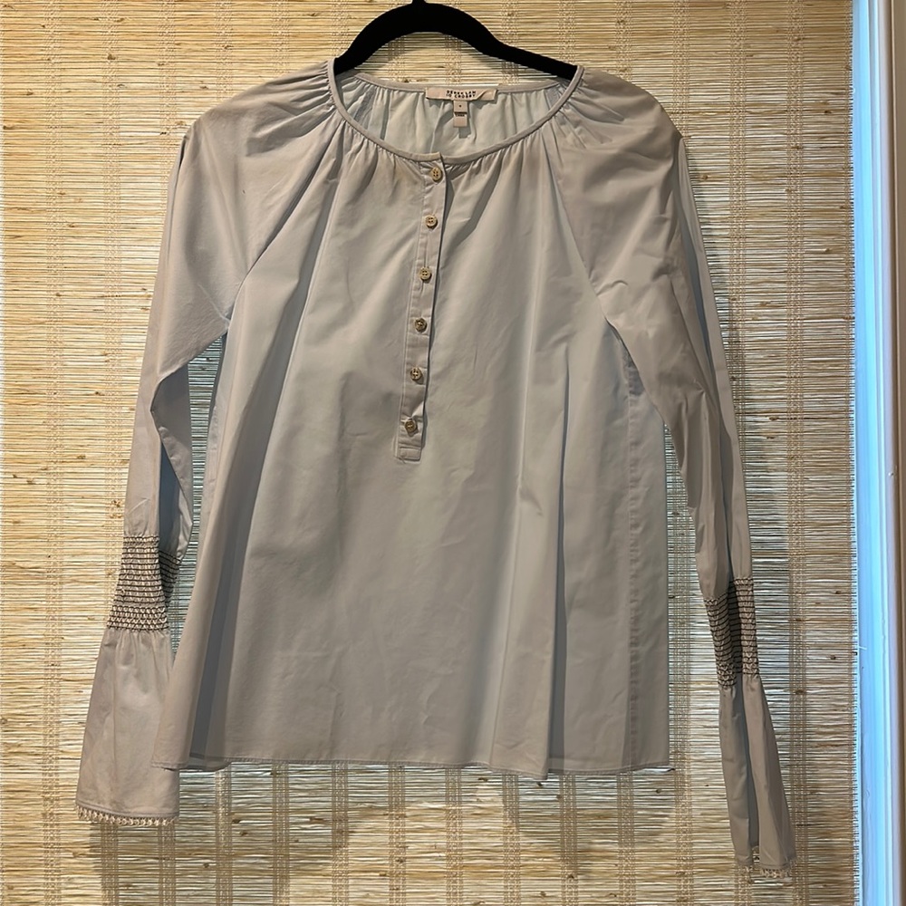 Derek Lam blue long sleeve blouse top smocked buttons - 0
